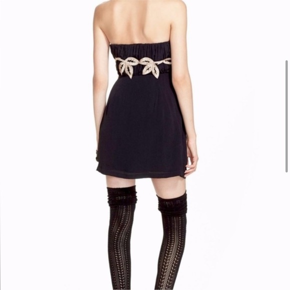 Free People Shadow Floral Appliqué Strapless Mini Dress Black Champagne Size M - Picture 4 of 15